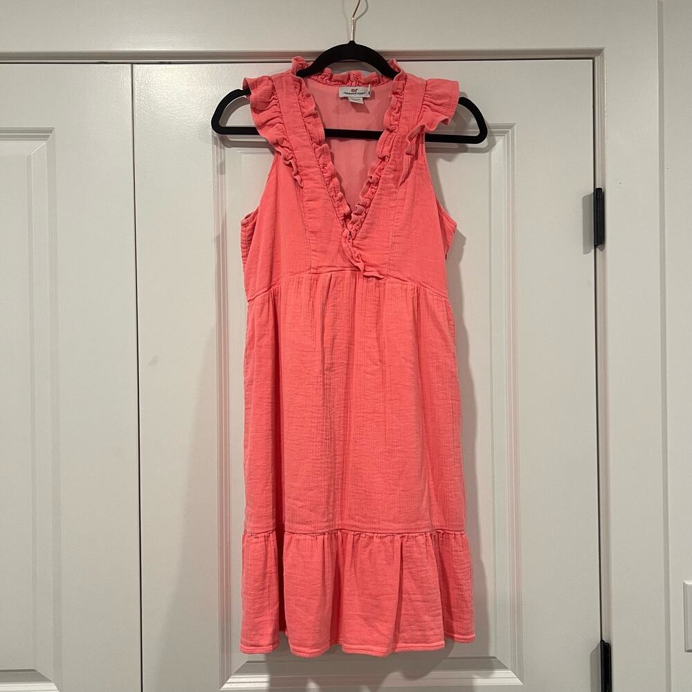Vineyard Vines Women's Ruffled Sleevess Dress in Bright Pink 100% Cotton Size XS